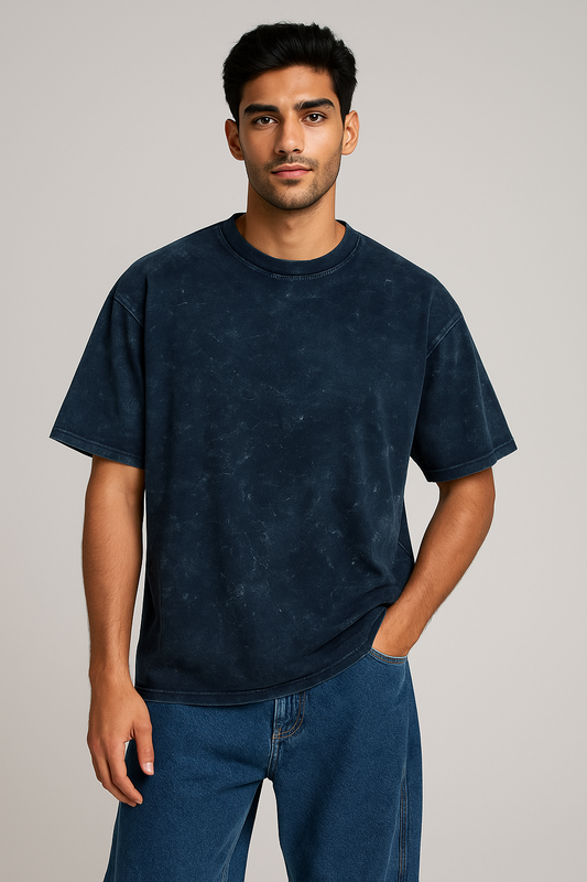 Navy Blue Acid Wash Oversized Tshirt