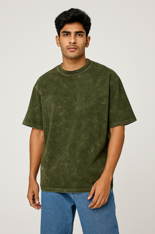 Olive Green Acid Wash Oversized Tshirt