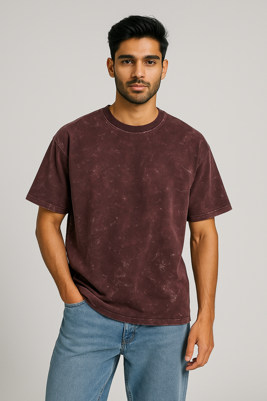 Maroon Acid Wash Oversized Tshirt